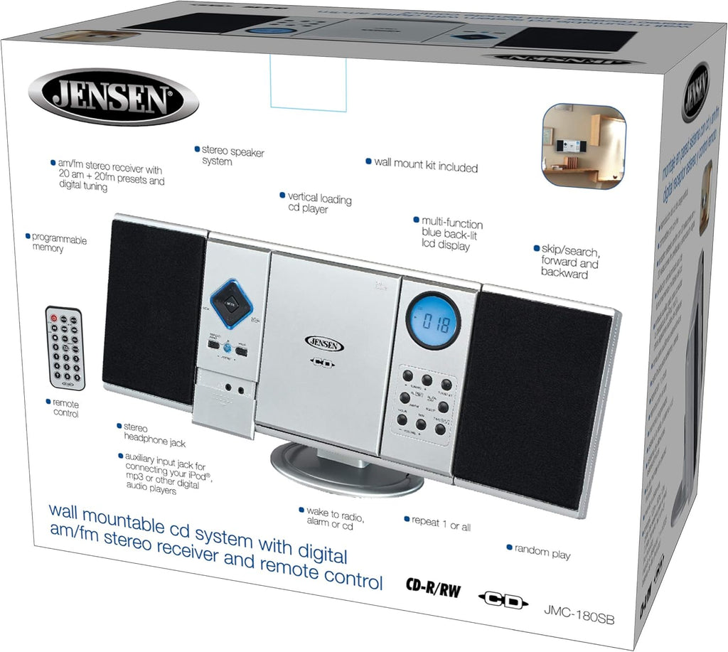 Wall Mountable Vertical Loading CD Music System with AM/FM Stereo and Speakers, Pack of 2 S626