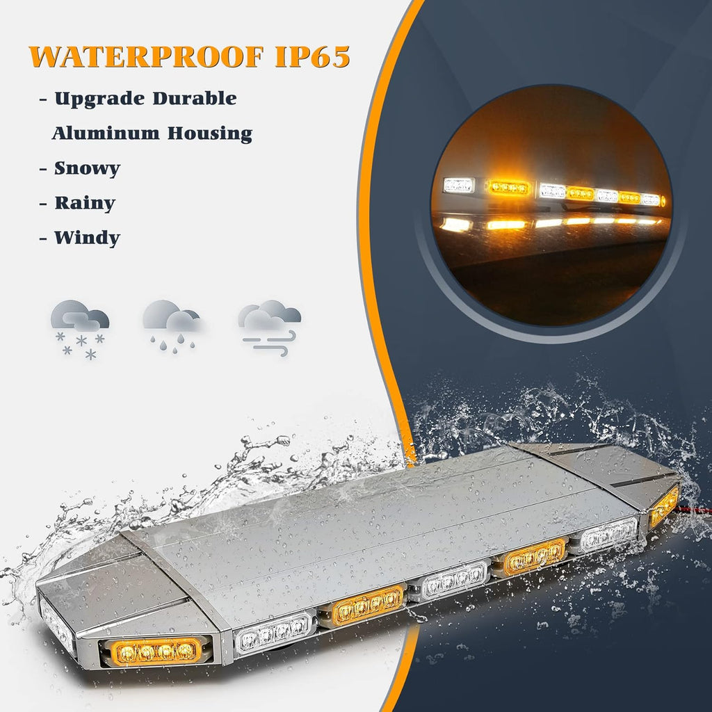 LED Rooftop Emergency Warning Strobe Light Bar Traffic Advisor Amber White V8965
