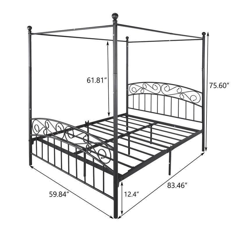 Queen Size 4 Poster Canopy Bed Frame with Mattress Foundation G932579