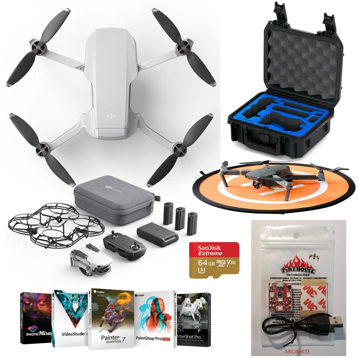 DJI Mavic Mini Fly More Combo - Bundle with 64GB microSDXC Card, Go Professional Cases DJI Mavic Mini Case, Firehouse Technology