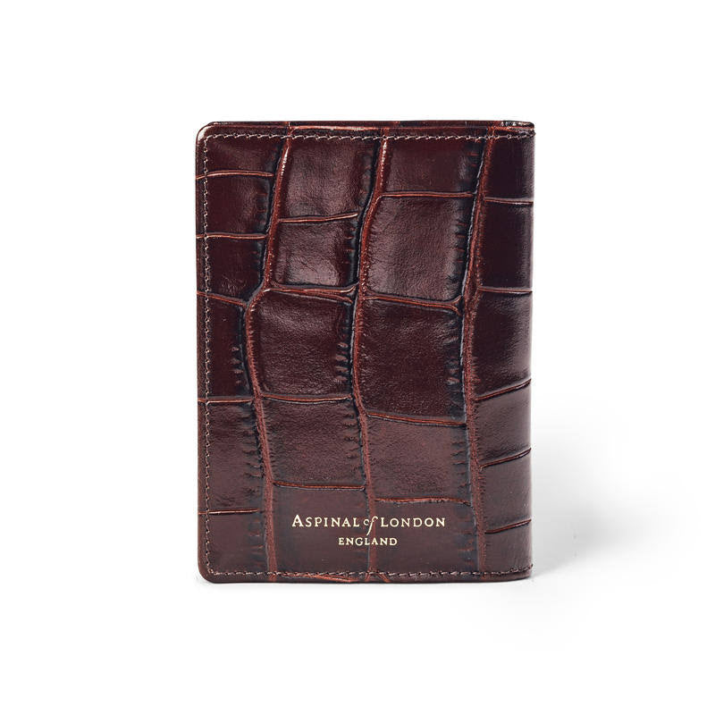 Double Fold Credit Card Holder in Deep Shine Brown Croc O385005