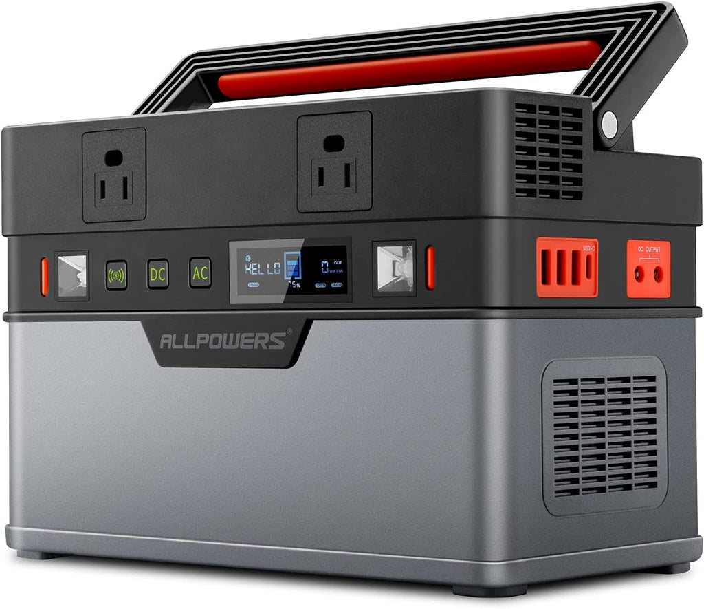 ALLPOWERS Portable Power Station 500W ( Peak 1000W ) Solar Generator MPPT 606Wh 164000mAh Backup Battery with 2 AC Outlets Emergency Power for Camping Road Trips Off-Grid
