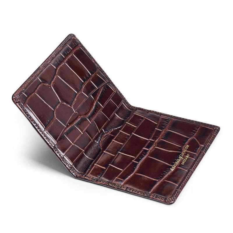Double Fold Credit Card Holder in Deep Shine Brown Croc O385005