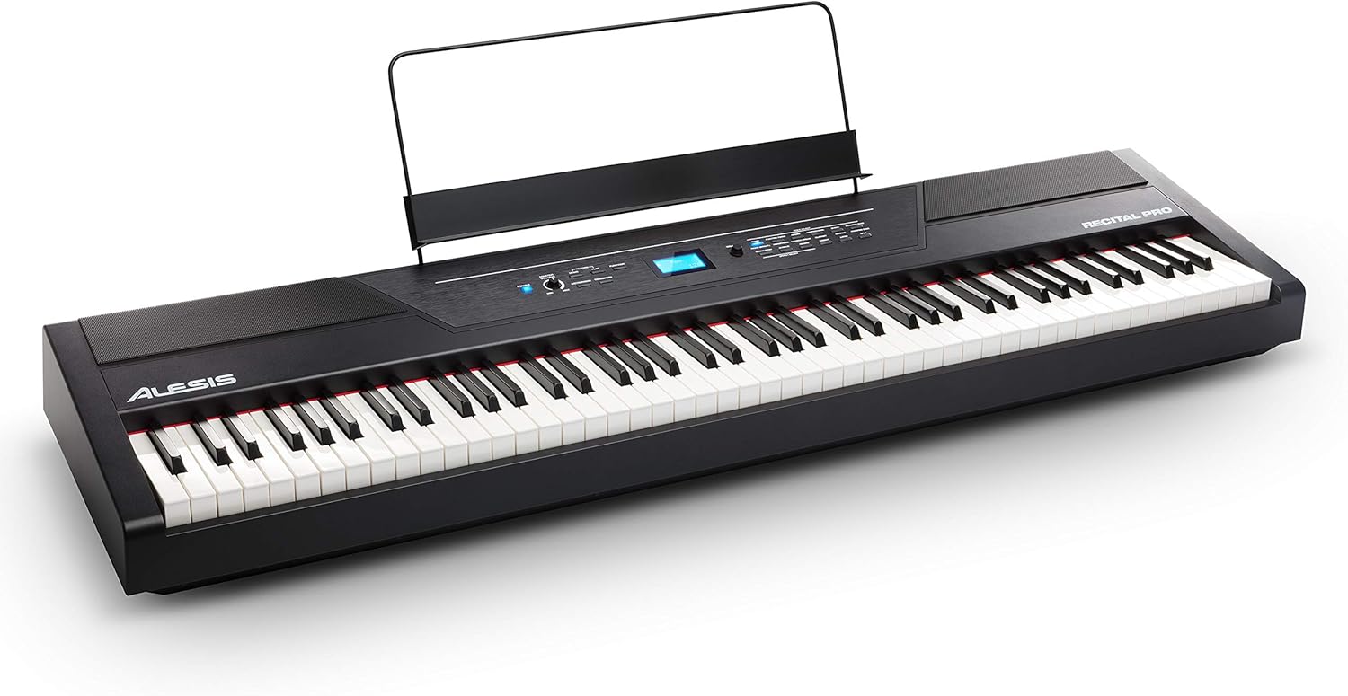 Alesis Recital Pro - 88 Key Digital Piano Keyboard with Hammer Action Weighted Keys, 12 Voices, M-Audio Sustain Pedal and HDH40 Piano Headphones