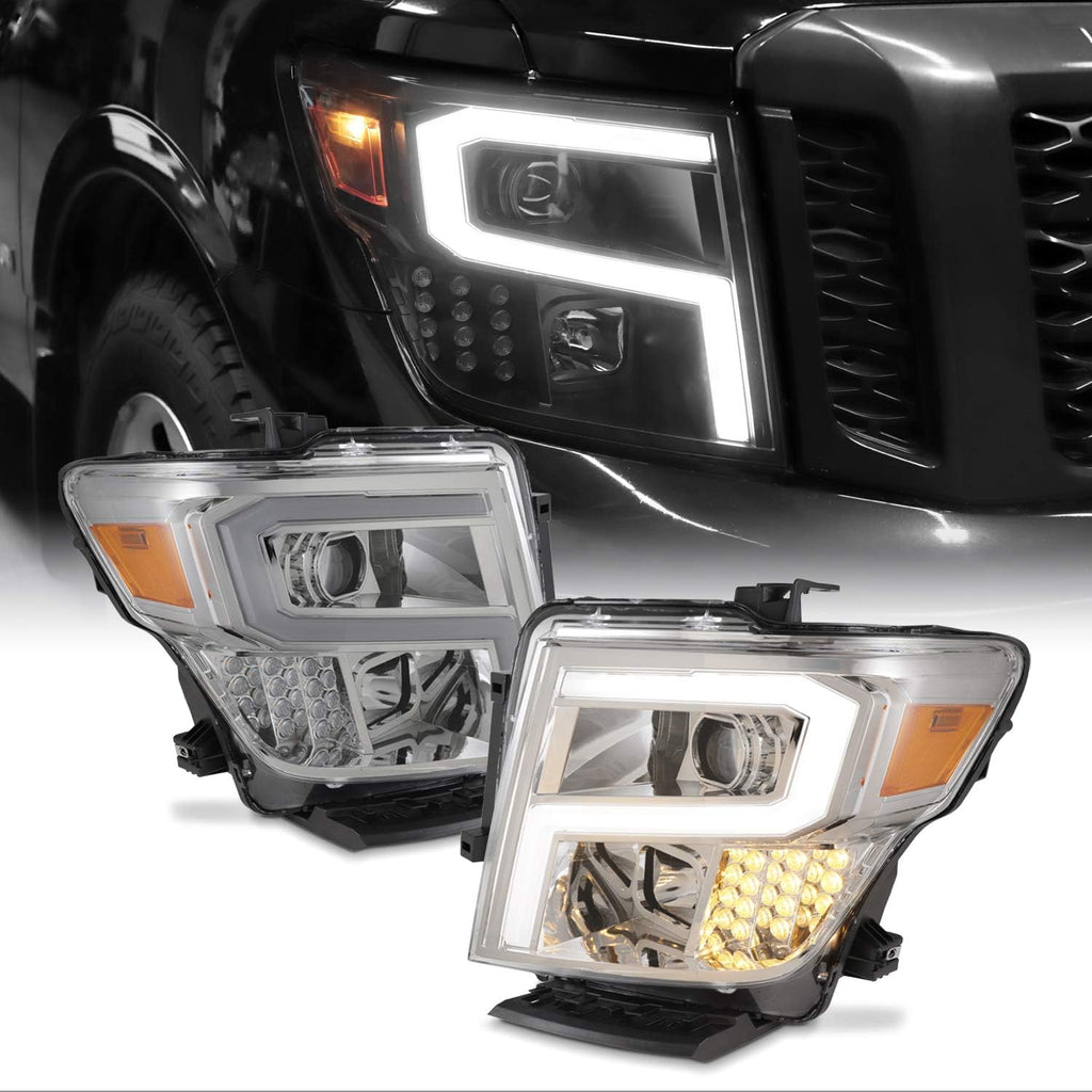 Projector LED DRL Light Bar Headlights for 2016-2019 Nissan Titan N304