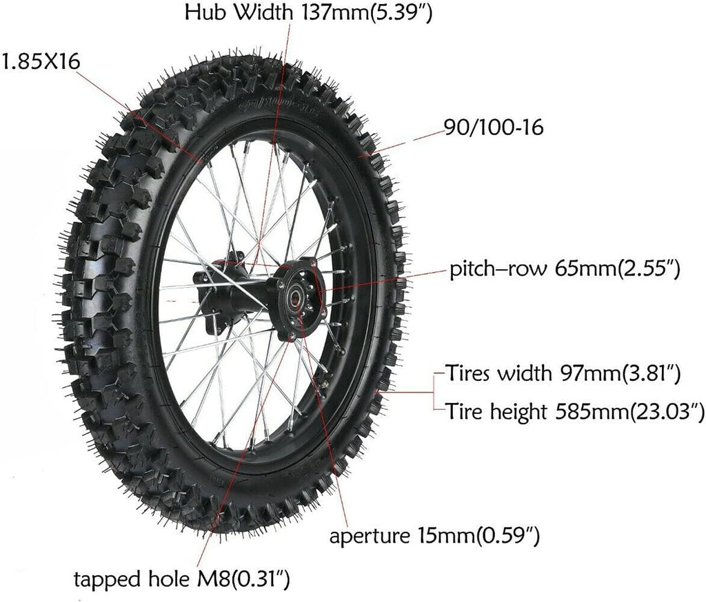 16 inch Rear Wheel Tire Rim and Sprocket with Bolt for 110cc 125cc 140cc 150cc Dirt Bike R65922