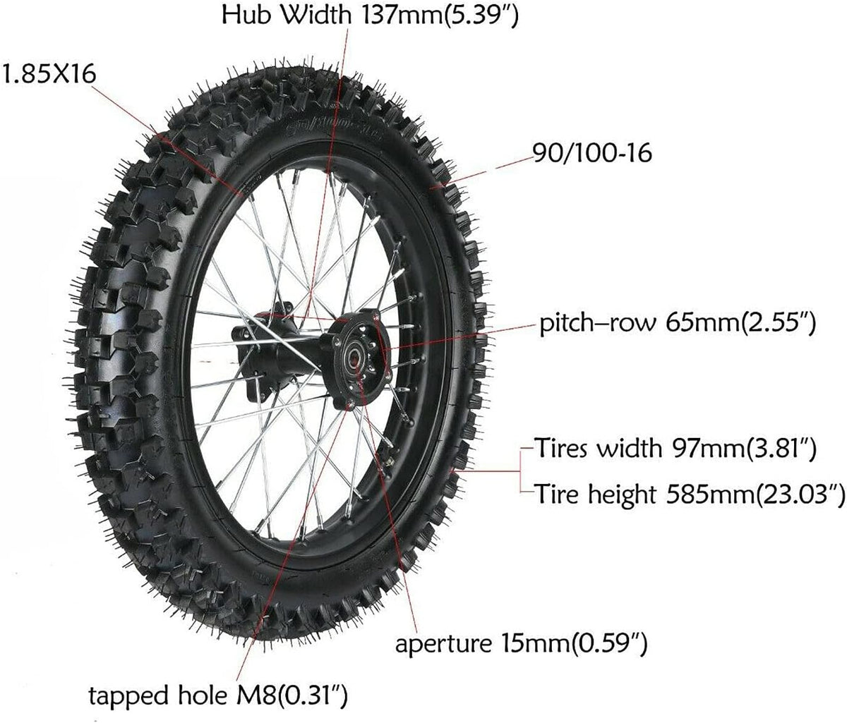 16 inch Rear Wheel Tire Rim and Sprocket with Bolt for 110cc 125cc 140cc 150cc Dirt Bike R65922
