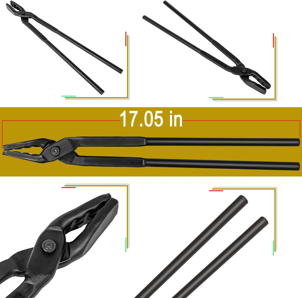17" Wolf Jaw Tongs and Hammer Tool Set for Blacksmith Bladesmith Forge C58092