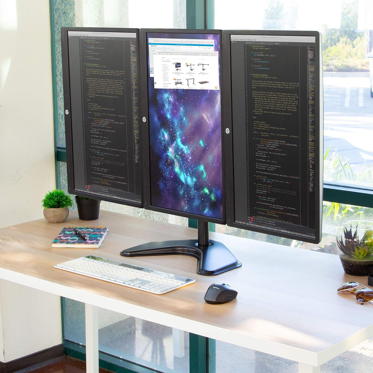 Triple Monitor Stand Freestanding Desk Mount for 27 Inch Monitors, VESA 75 100 G8162