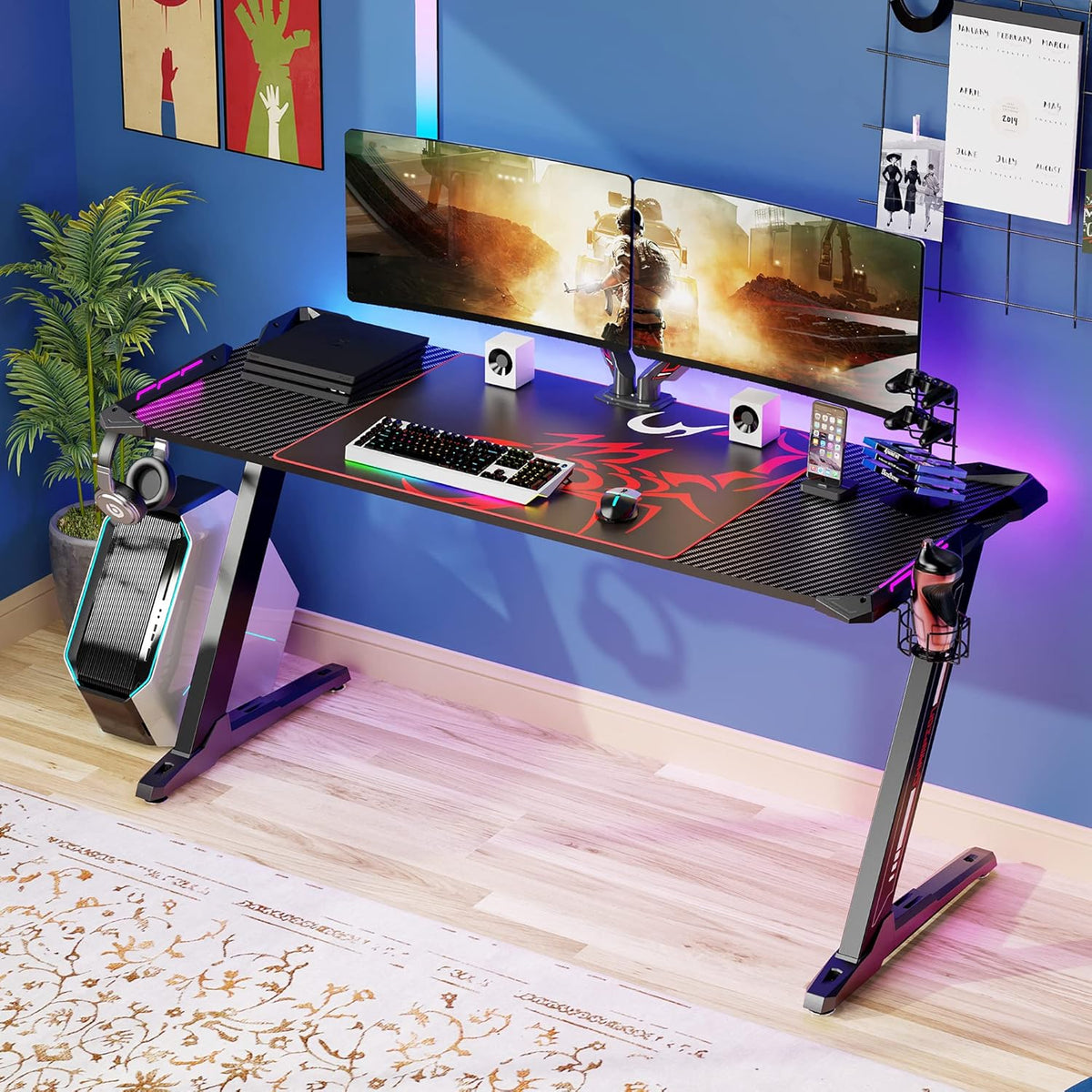 Gaming Desk 60 inch with RGB LED Lights and Mouse Pad M327