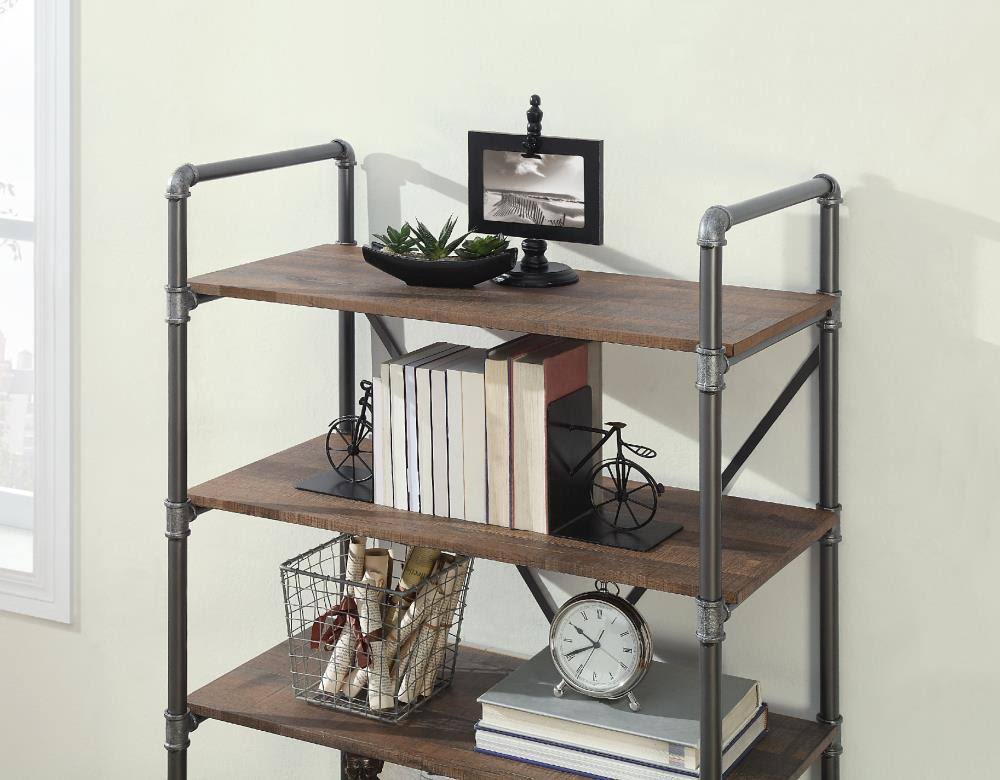 Distressed Brown Metal 5-Shelf Bookcase W4880