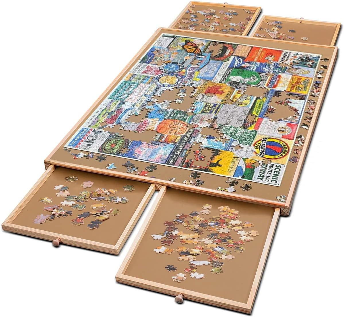 1500 Piece Puzzle Board, 34" x 26", Puzzle Board, Puzzle Table, Puzzle Tables for Adults, Puzzle Boards with 4 Storage & Sorting Drawers, Puzzle Boards and Storage, Jigsaw Puzzle Table, Puzzle Tray Pack of 2