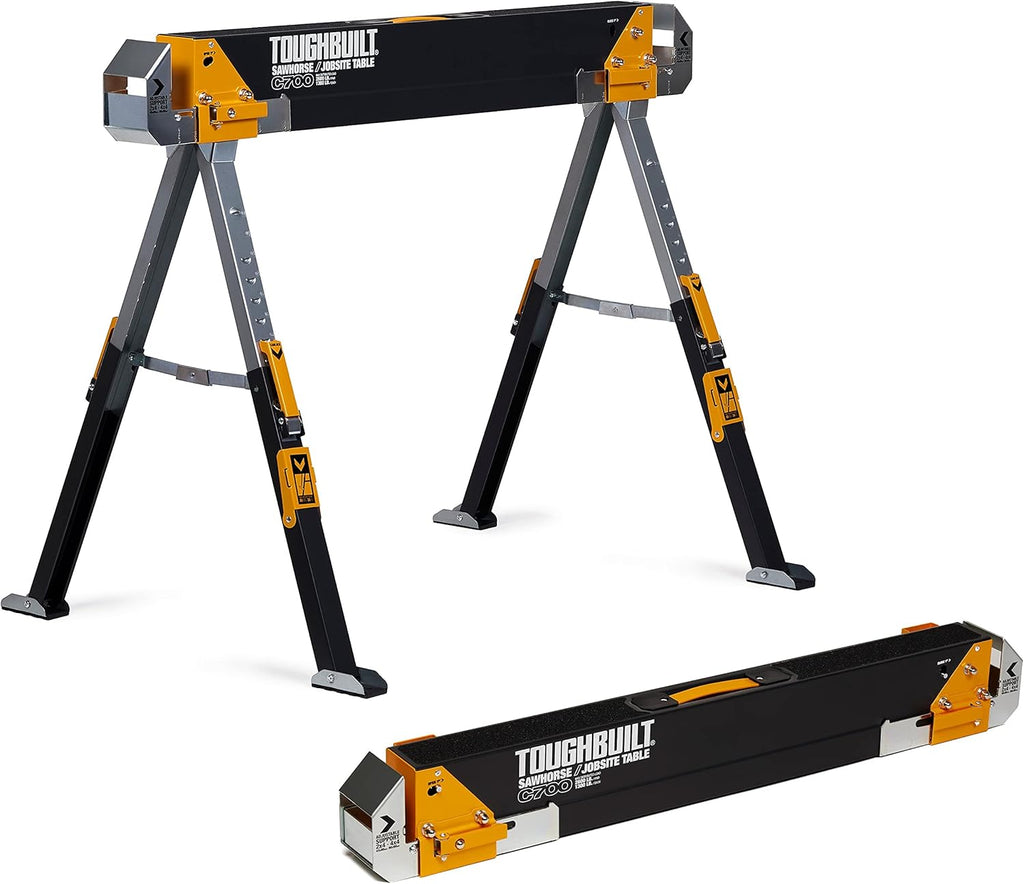 Folding Sawhorse - Heavy-Duty Steel - 1300 lb Capacity - 2 Pack L4327