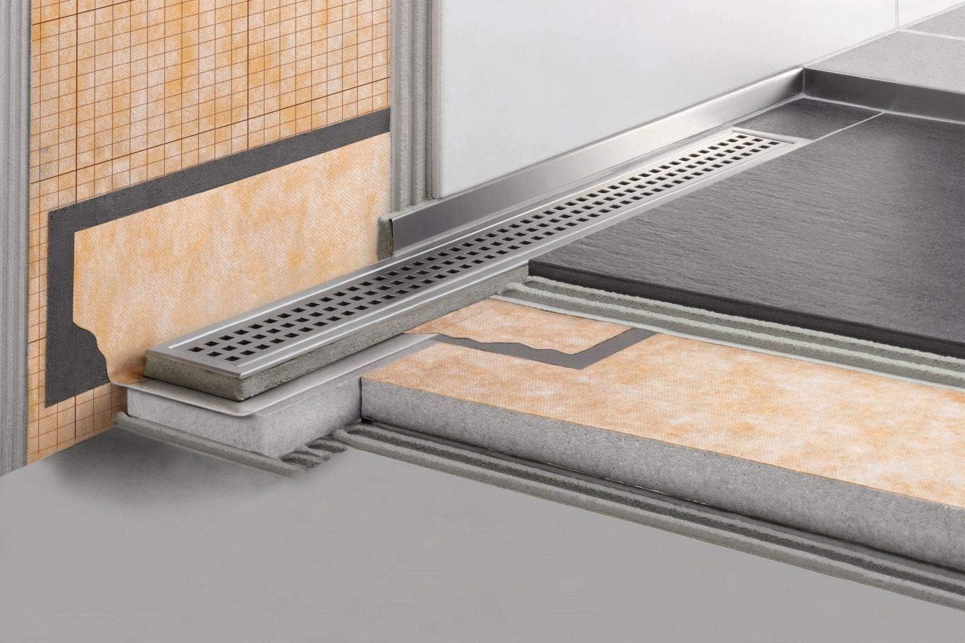 Shower Kit with 36 x 55 Inch Tray, Offset Drain and 32 Inch Linear Channel P563