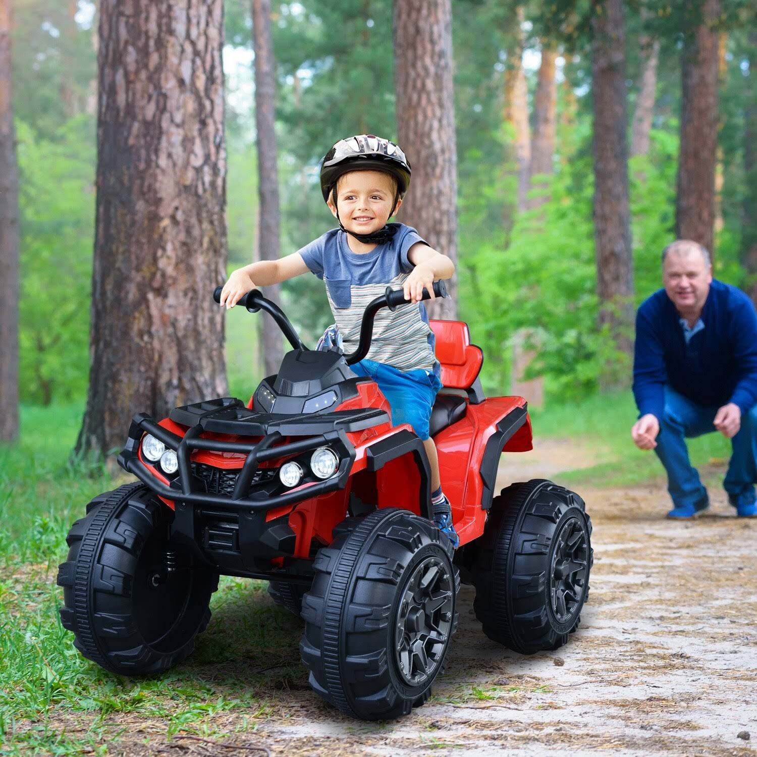 Kids Ride-On Four Wheeler ATV Car with Working Headlights and Music Player, Red K73493