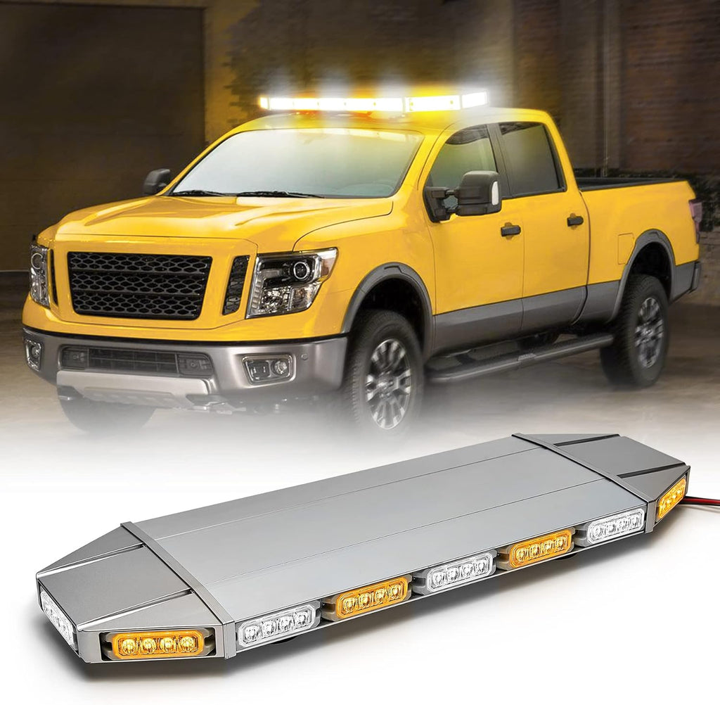 LED Rooftop Emergency Warning Strobe Light Bar Traffic Advisor Amber White V8965