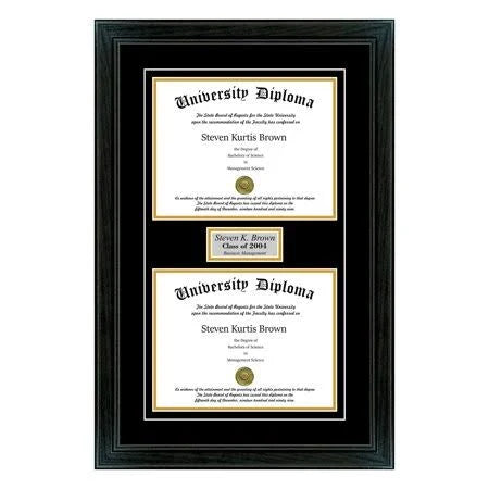 Perfect Cases and Frames Personalized Double Diploma Frame with Double Matting for 14x22 x 11x22 Tall Diploma with Black 1.5x22