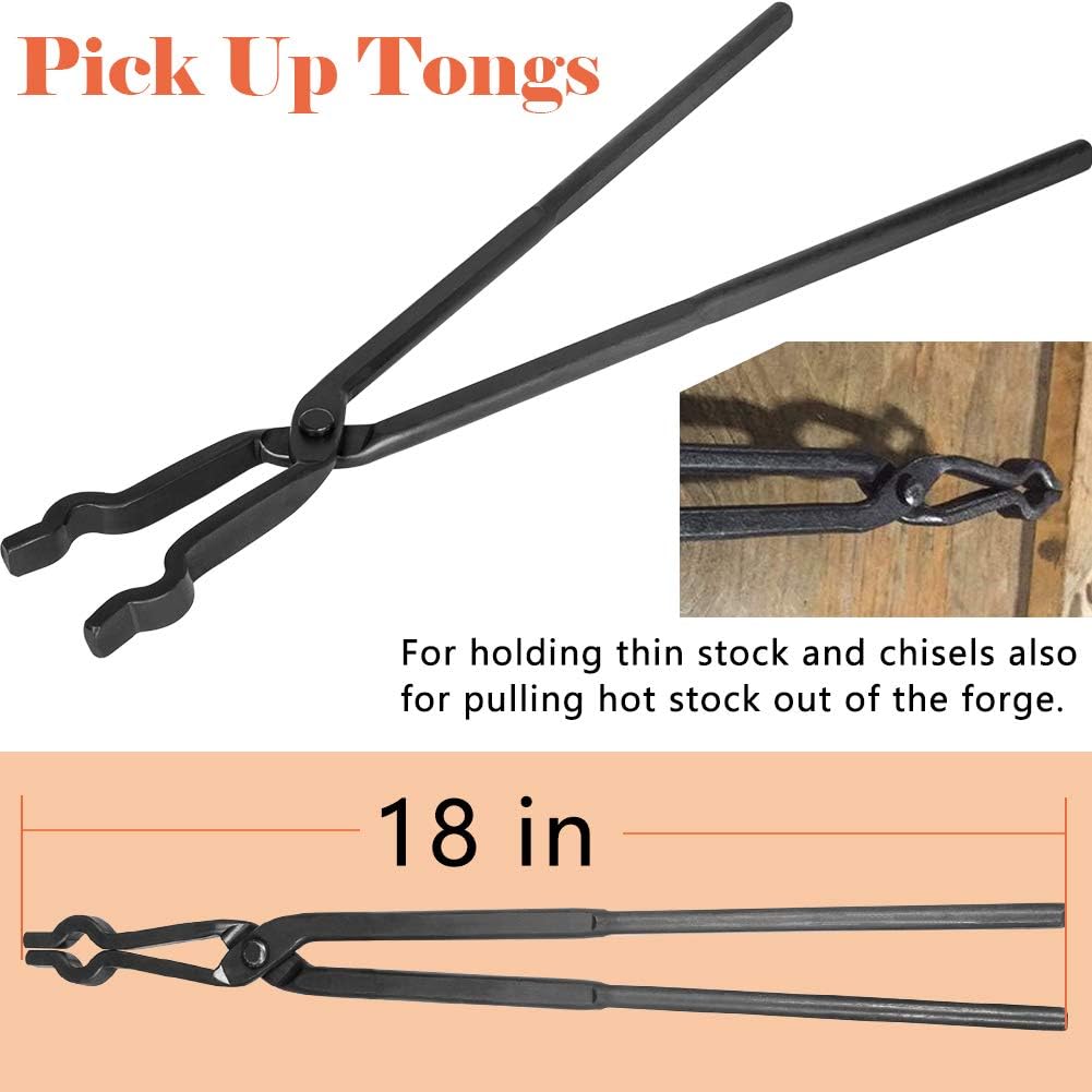 Blacksmith Forge Tongs Set, 6 Pcs with V-Bit, Flat Jaw, Pick Up, and Scroll Tongs C436193