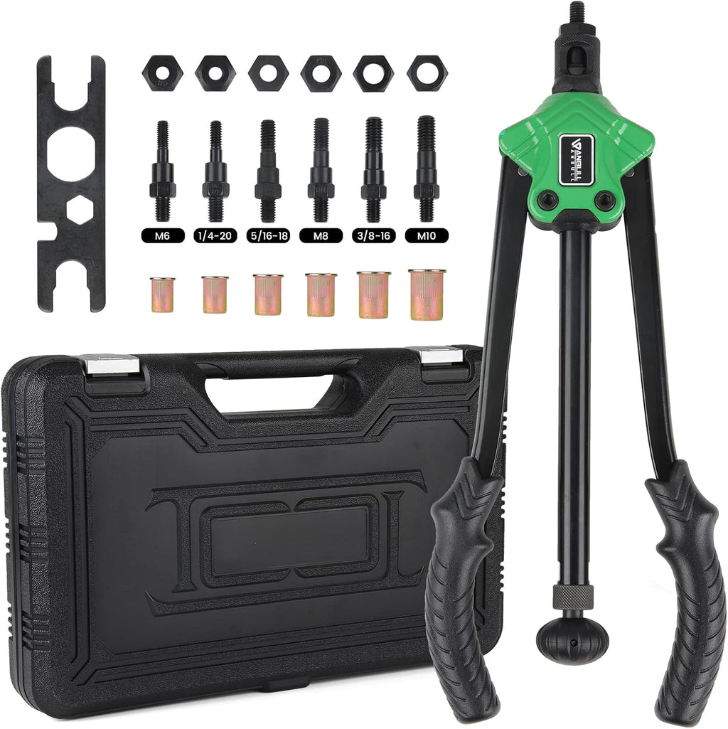 Anbull 14" Rivet Nut Tool,Hand Rivet Tool Kit with Auto Installation and Release Nut Design, 6 Metric & SAE Mandrels M6 M8 M10, 1/4-20, 5/16-18, 3/8-16, Nutsert Rivet Tool with 30PCS Nuts Pack of 2