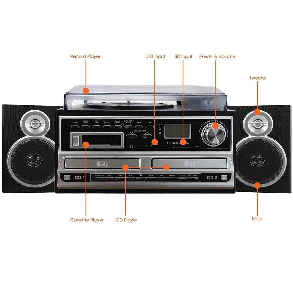 3-Speed Turntable with CD Player, Cassette Player, FM Radio and Speakers E710