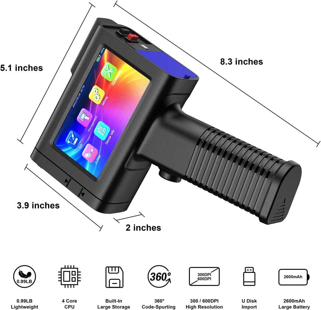 Handheld Inkjet Printer with 4.3 Inch Touch Screen for Barcode Date QRcode Label G858367