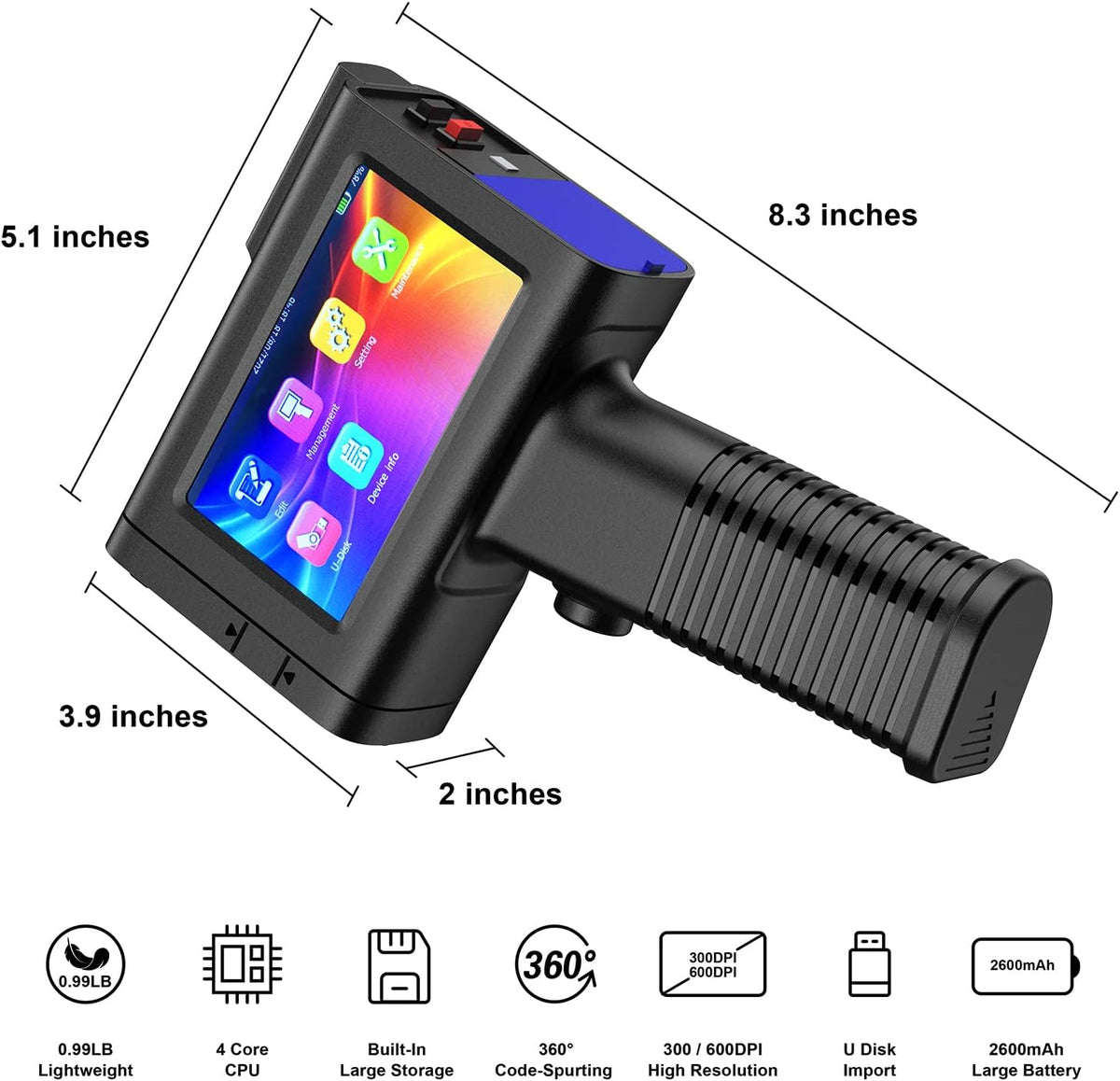 Handheld Inkjet Printer with 4.3 Inch Touch Screen for Barcode Date QRcode Label G858367