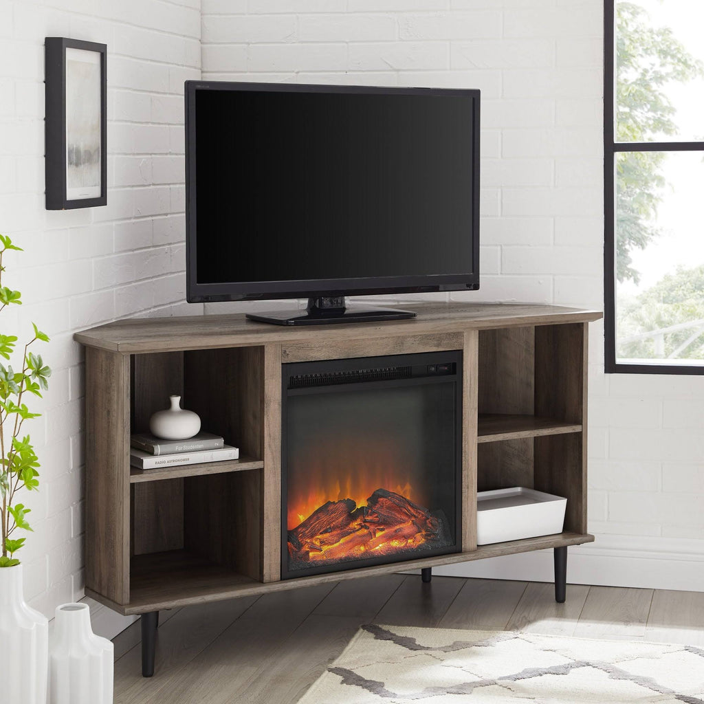 Corner Fireplace TV Console, 48-Inch, Grey Wash M45880