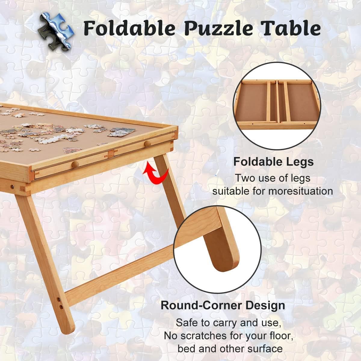 1500 Piece Wooden Jigsaw Puzzle Board with Folding Legs and Drawers Z148