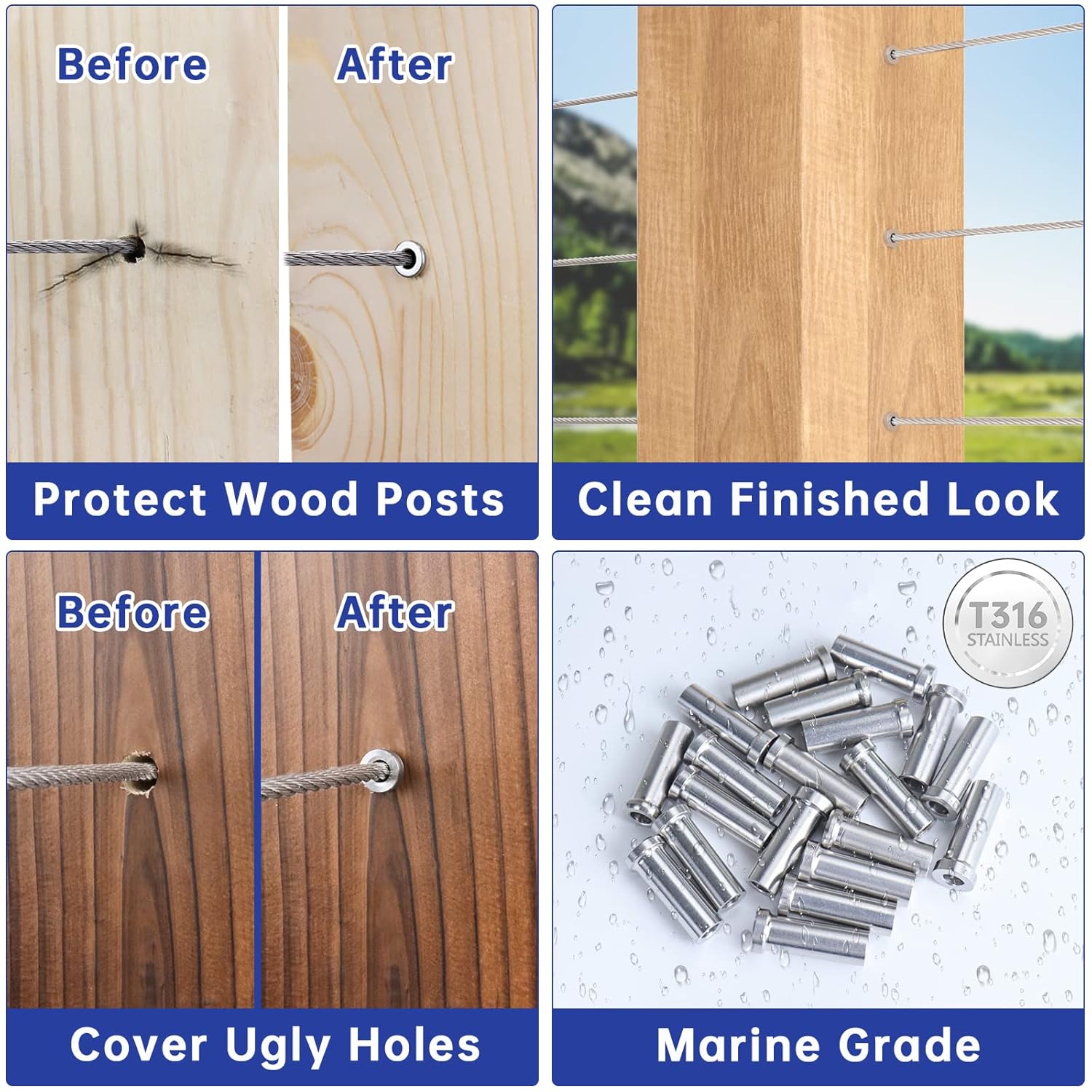 Stainless Steel Cable Railing Kit with Protective Sleeves for 1/8" Wire Rope F2547