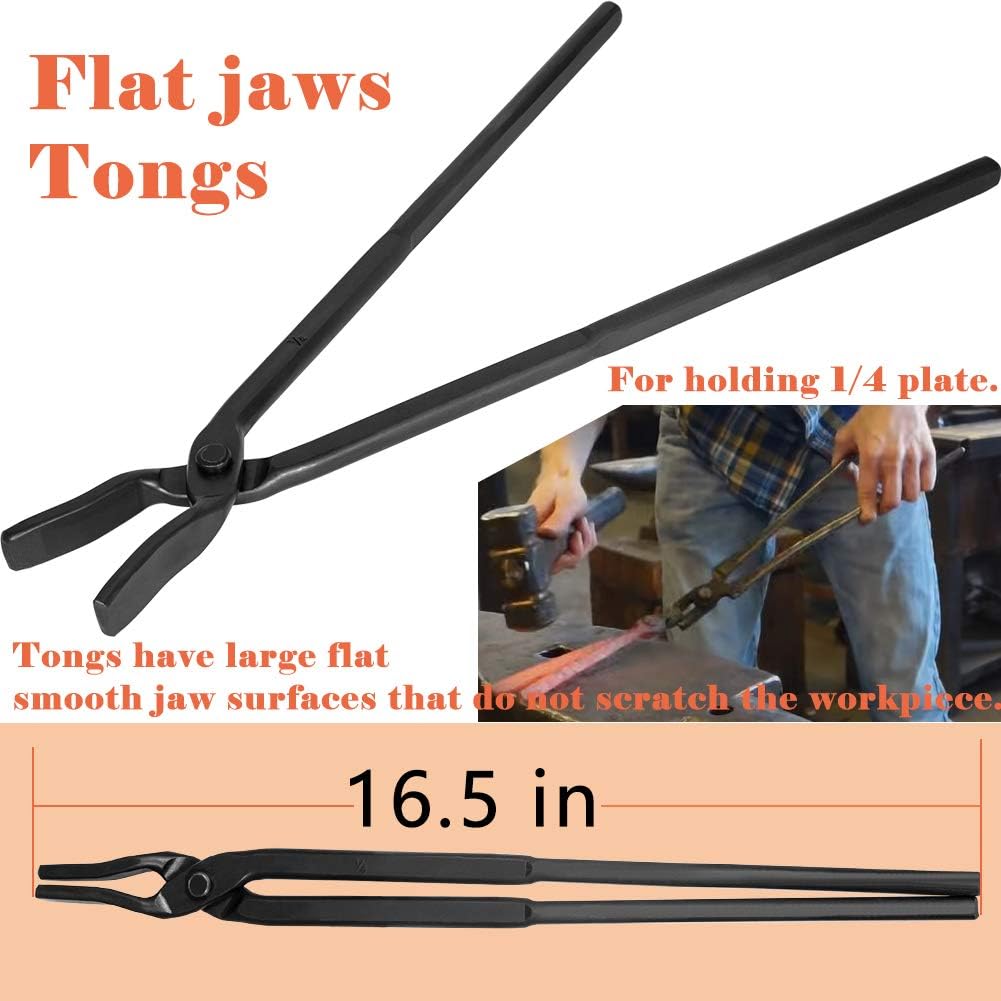 Blacksmith Forge Tongs Set, 6 Pcs with V-Bit, Flat Jaw, Pick Up, and Scroll Tongs C436193