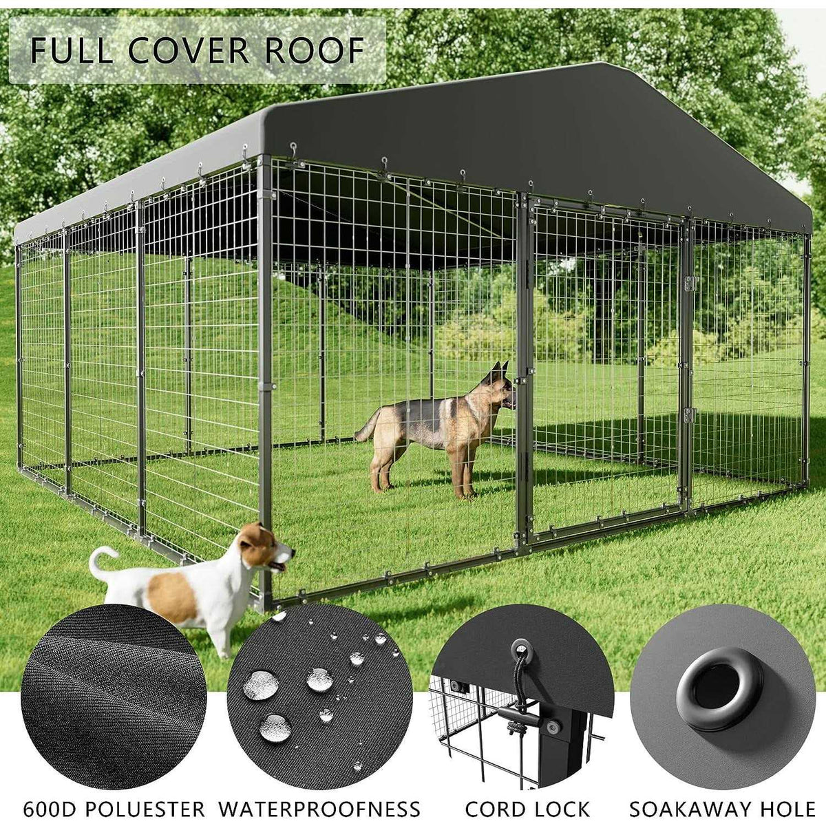 Large Outdoor Dog Kennel with Roof and Double Safety Locks J12276