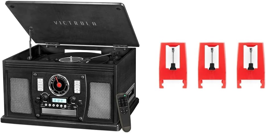 8-in-1 Bluetooth Record Player with Stereo Speakers, Turntable, Wood Y4713