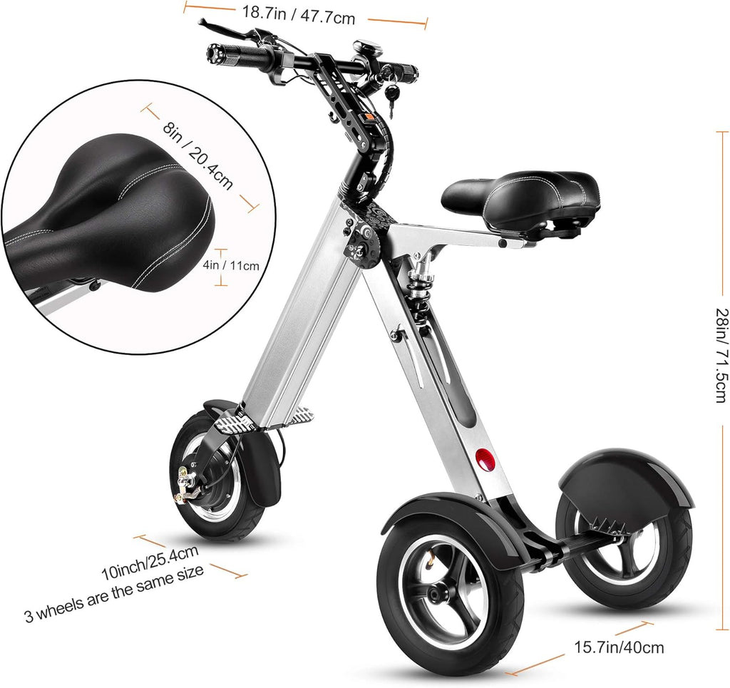 Electric Scooter Mini Tricycle for Adult, Folding Mobility Scooter with 10 Inch Pneumatic Tires and Reverse Function J1012