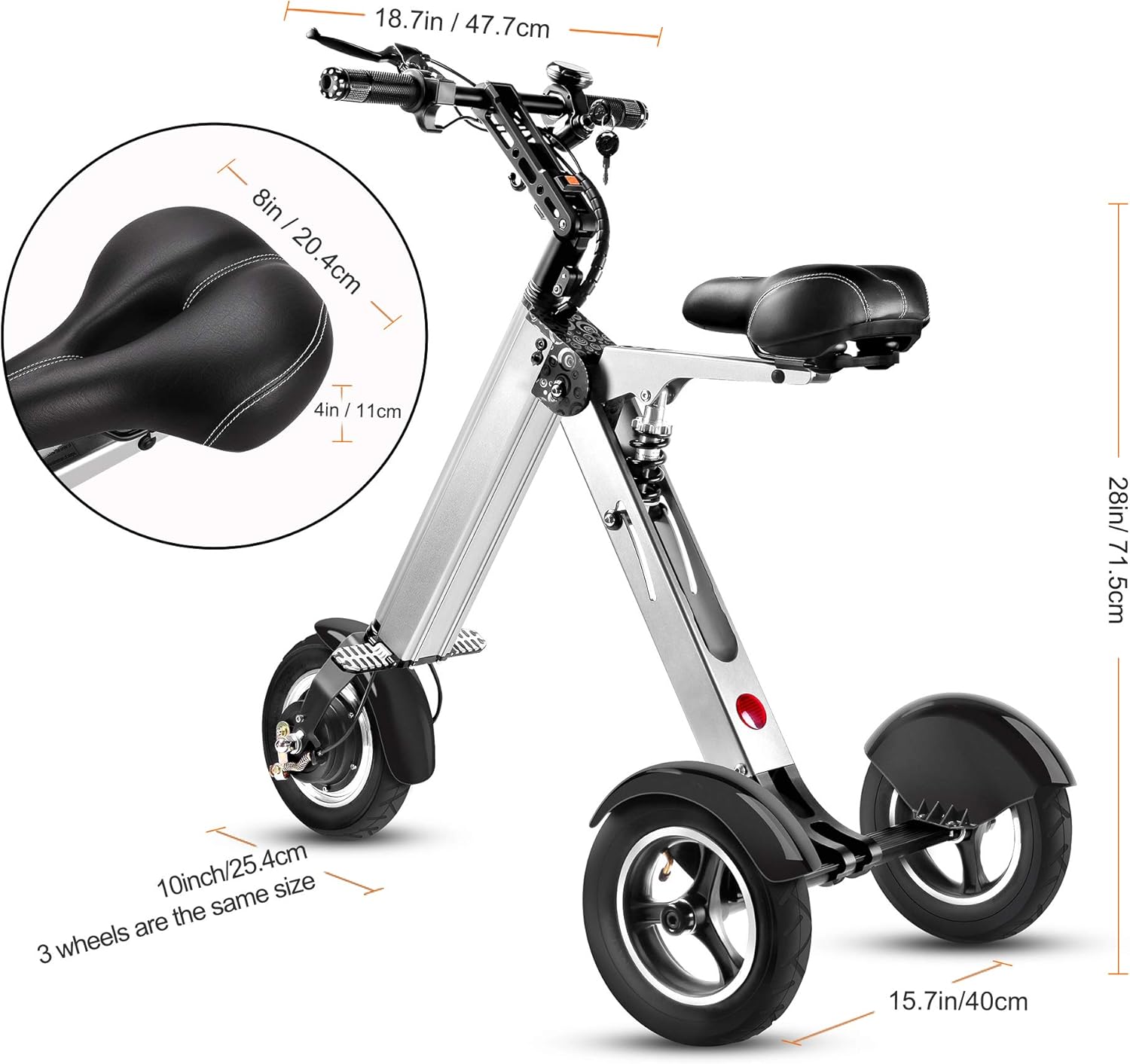 Electric Scooter Mini Tricycle for Adult, Folding Mobility Scooter with 10 Inch Pneumatic Tires and Reverse Function J1012