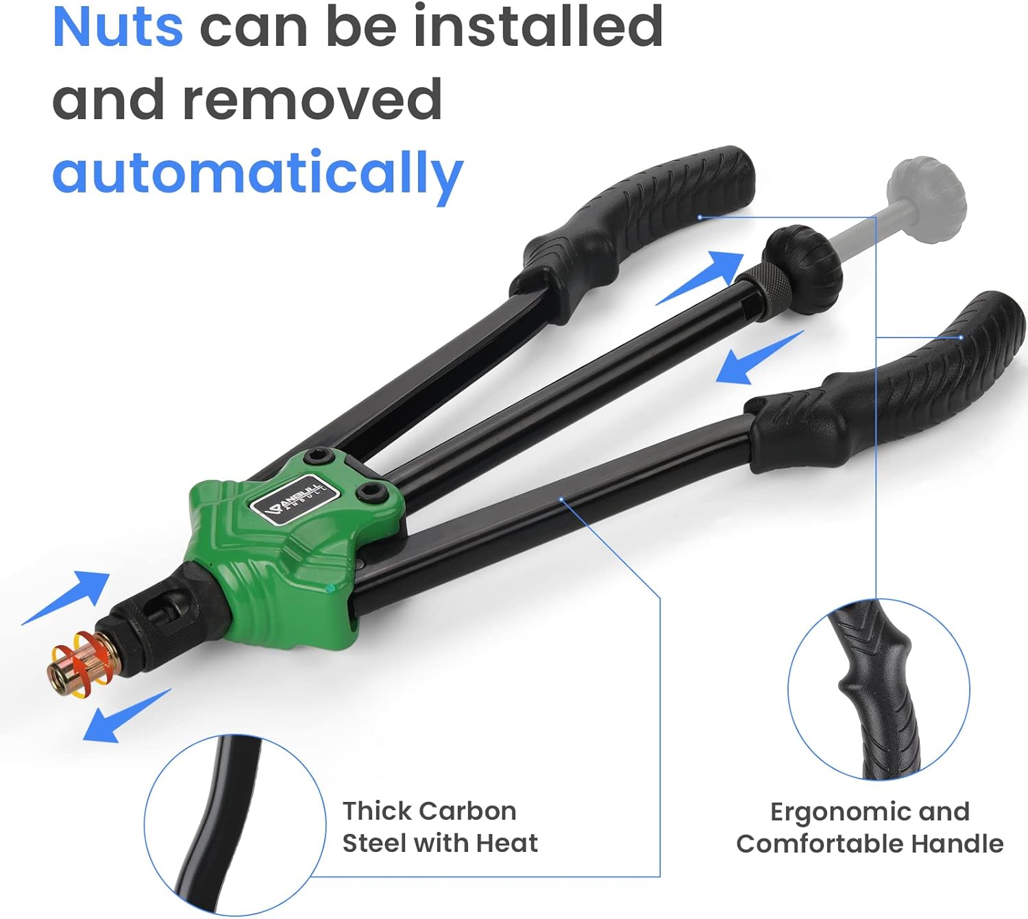 14" Rivet Nut Tool with Auto Release, 6 Mandrels M6-M10 & SAE, 30pcs Nuts X263130