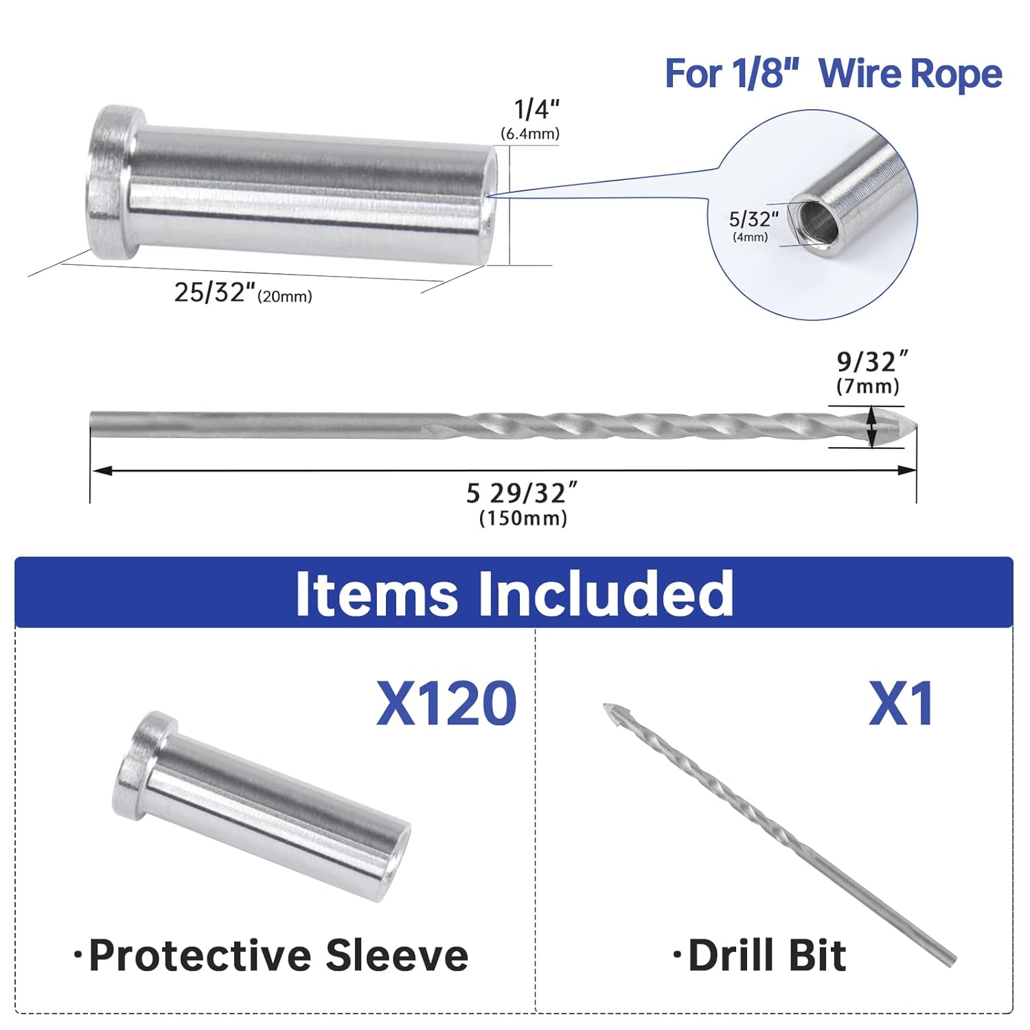 Stainless Steel Cable Railing Kit with Protective Sleeves for 1/8" Wire Rope F2547