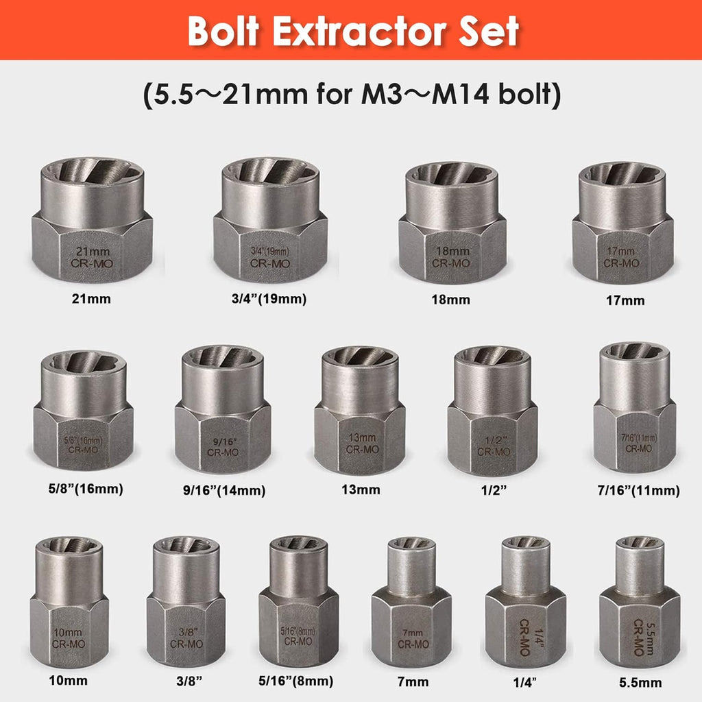 Damaged Screw Extractor Set, 39-Piece Stripped Bolt Remover Y746283
