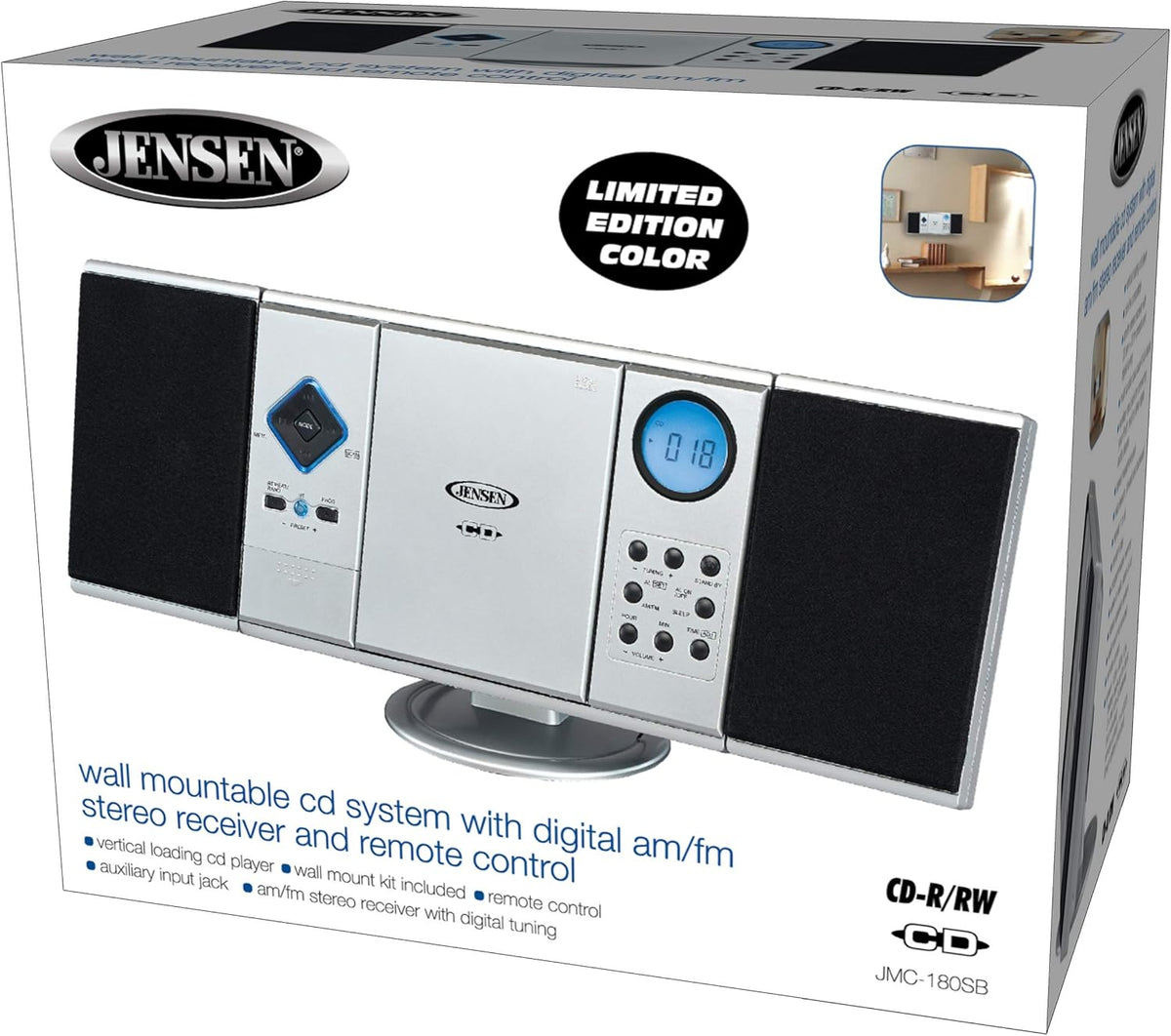 Wall Mountable Vertical Loading CD Music System with AM/FM Stereo and Speakers, Pack of 2 S626