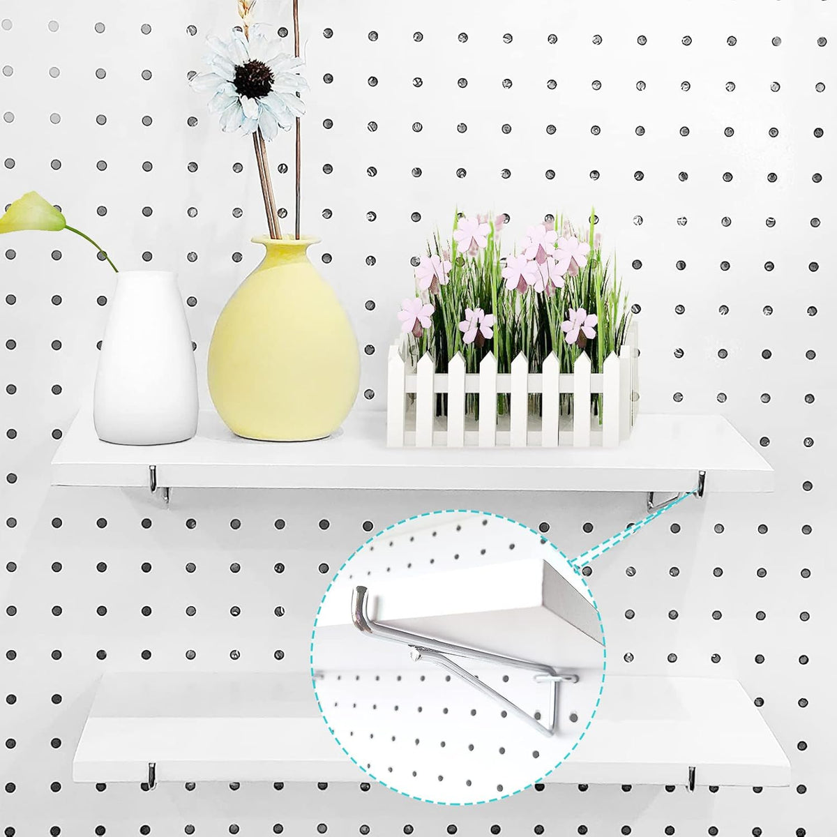 Pegboard Shelf Set with Steel Brackets, White, Pack of 2 O59854