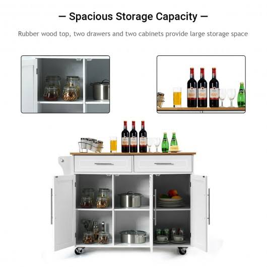 Kitchen Island Cart with Wood Top Rolling Storage Cabinet R852854