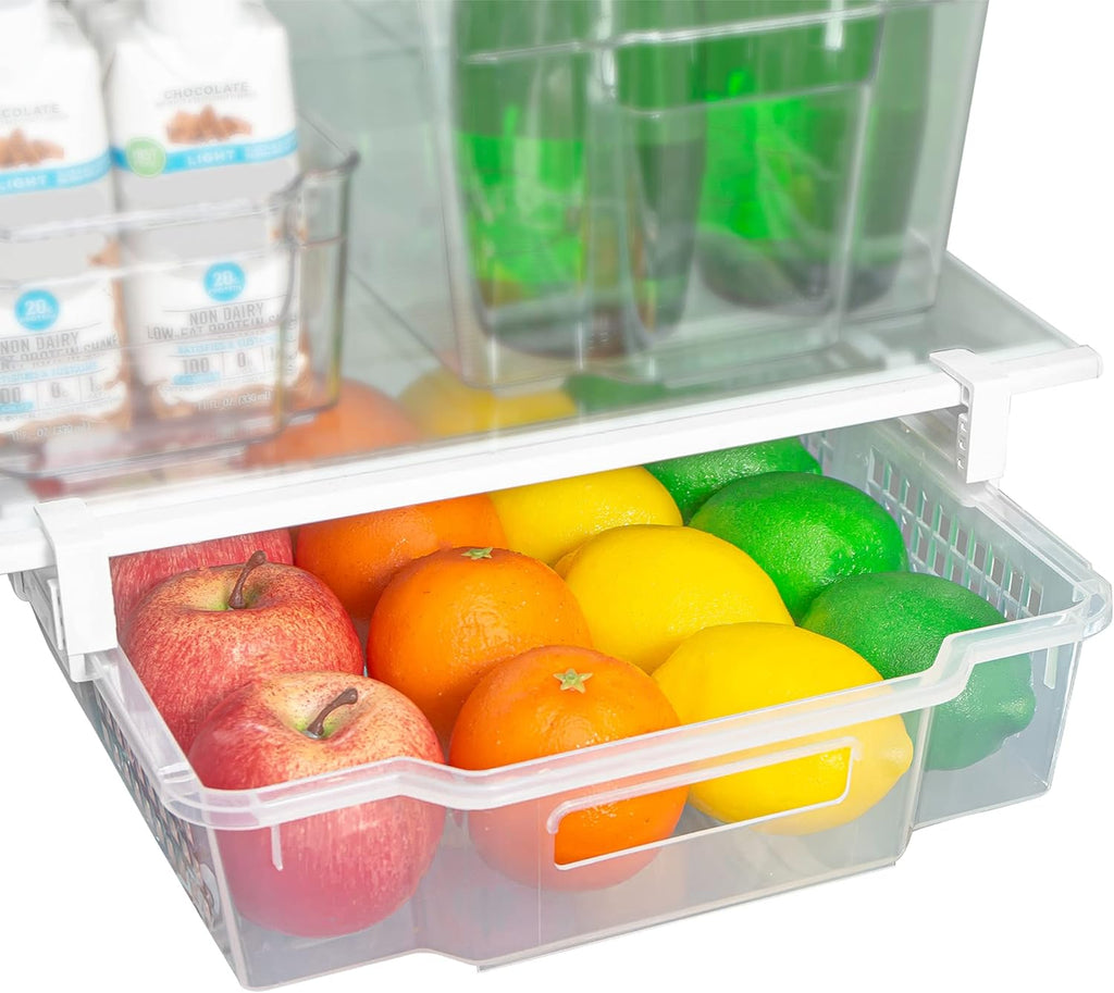 Smart Design Adjustable Pull Out Refrigerator Drawer - Extra Large, Set of 2 - BPA Free - Holds 20 lbs - Extendable Sliding Fridge Bin, Freezer, Pantry Food Holder Storage Organizer - Kitchen - Clear Pack of 2