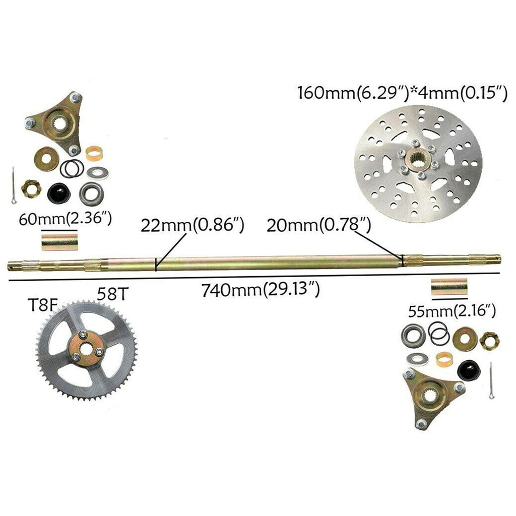 Go Kart Rear Axle Assembly Kit 29" 740mm with Wheel Hub E2007