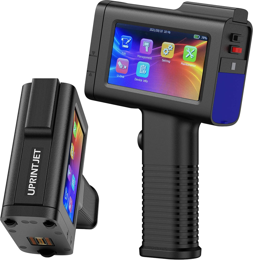 UPRINTJET Handheld Inkjet Printer BT-HH6105B2 with 4.3 Inch Touch Screen Inkjet Coder Quick-Drying Ink for Barcode Date QRcode Batch Number Picture Label Logo Handheld Printer for Almost Any Surface