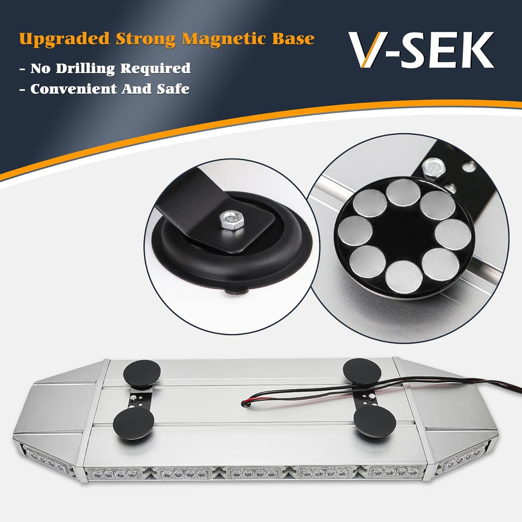 LED Rooftop Emergency Warning Strobe Light Bar Traffic Advisor Amber White V8965