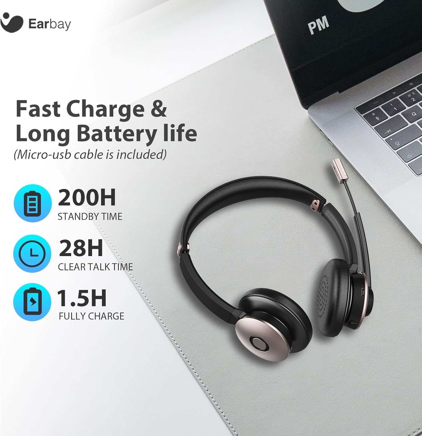 Wireless Bluetooth Headset with Noise Cancelling Microphone for Office, Pack of 2 I95180
