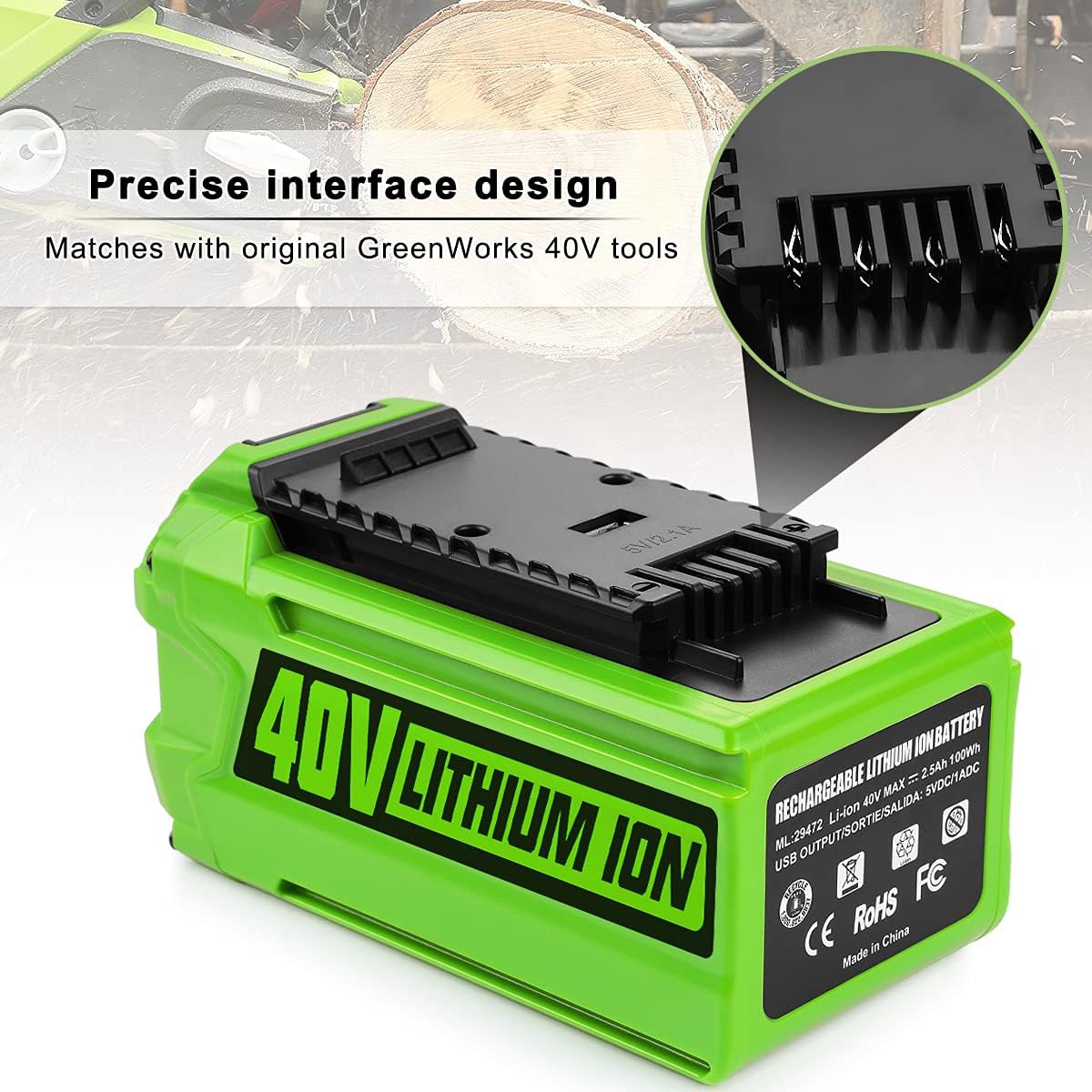 40V Replacement Battery for GreenWorks G-MAX, 2-Pack N3018