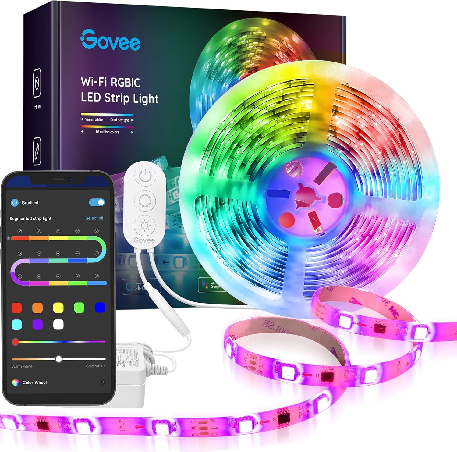 RGBIC LED Strip Lights, WiFi Color Changing, Work with Alexa and Google Assistant Q2997
