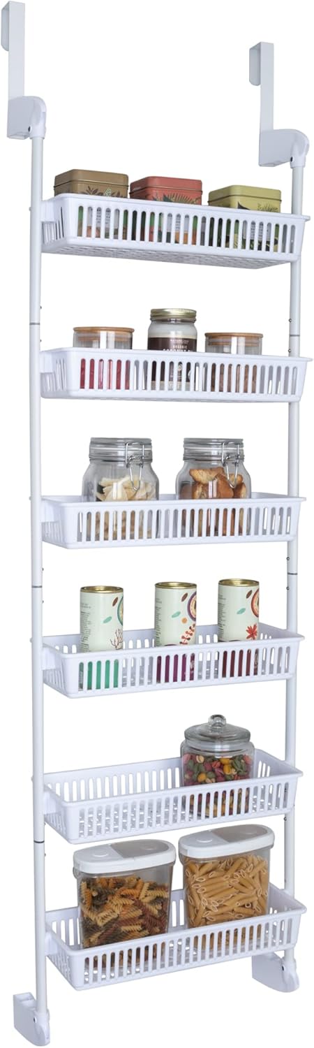 Over the Door Pantry Organizer Rack with 6 Baskets and Hooks A483241