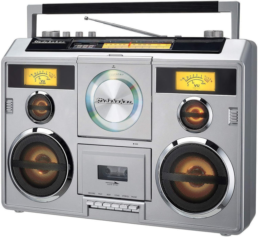 Portable Stereo Boombox with Bluetooth, CD, AM/FM Radio, Cassette Recorder D5808