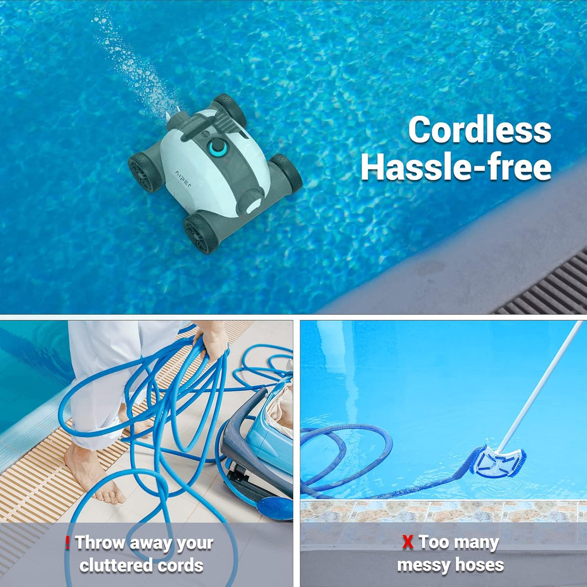 Cordless Robotic Pool Cleaner with Dual-Drive Motors for Above and In-Ground Pools L75252